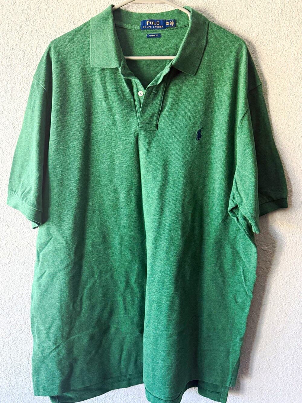 Polo Ralph Lauren Men’s 2XL Green Solid Classic Fit Short Sleeve Polo Logo